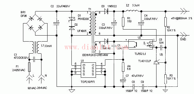 5V/4W的稳压直流电源电路原理图