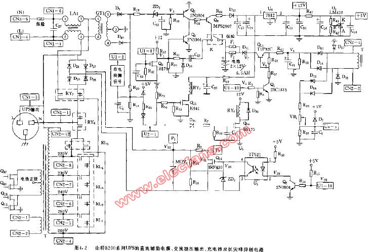 山特8200 UPS直流辅助电源，交流稳压输出，充电器及抗尖_电路图